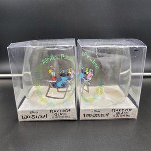 Stitch Wine Glasses 20 Oz Tear Drop Disney Stemless Paradise 2 Piece Glassware